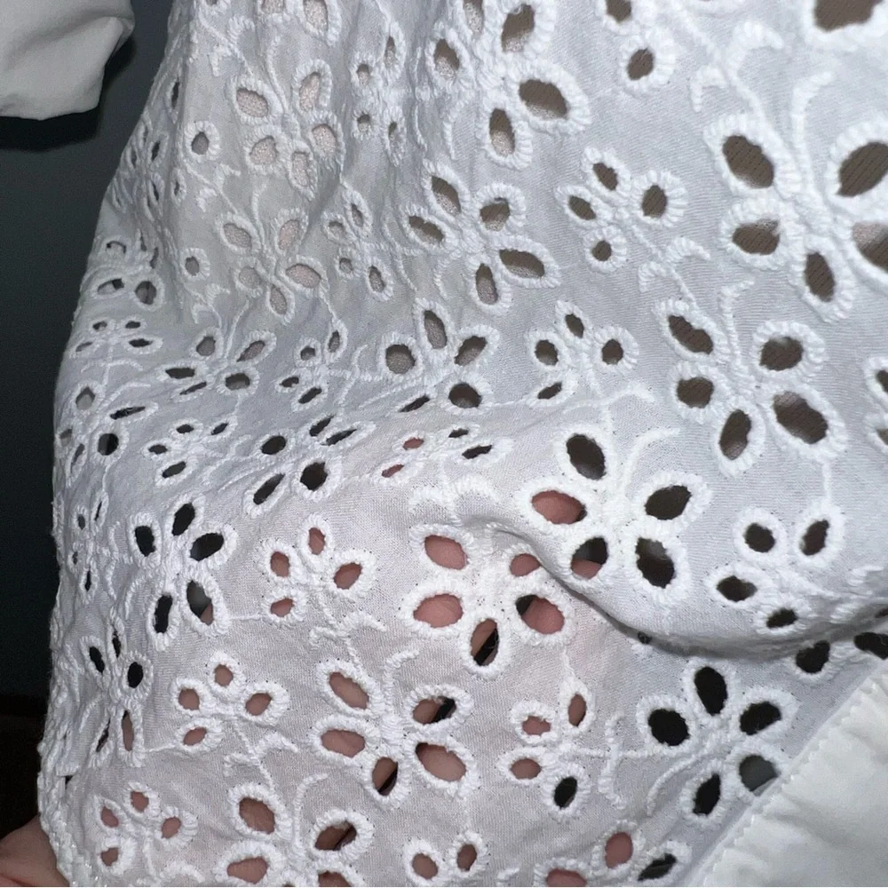 Tory Burch White Eyelet Button Down Blouse Peplum Shirt Size 4 Cotton Lace